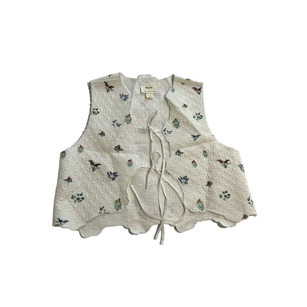 Anthropologie Cream Floral Embroidered Vest